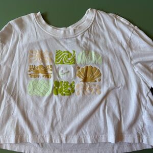 Nike Kids White Tee with Green and Gold Graphics